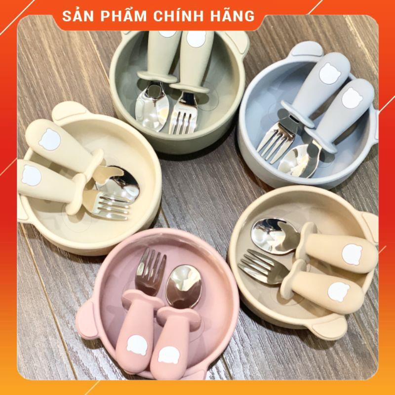 Bộ ăn dặm Khay Có Nắp Bát Thìa Dĩa Bí Ngô Đĩa gấu có nắp mẫu mới Bar Rot cho bé