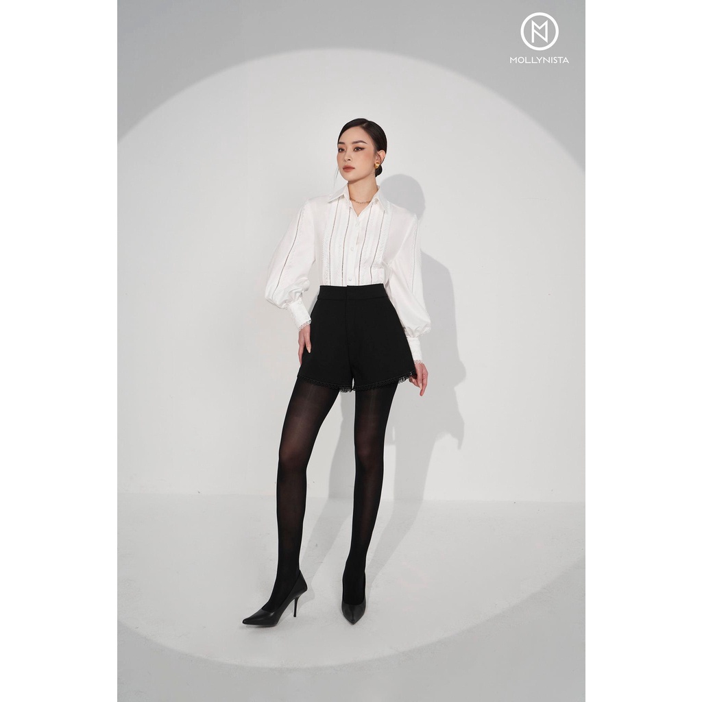 MOLLYNISTA - Áo sơ mi Elia trắng phối đăng ren dọc thân quyến rũ nữ tính thiết kế cao cấp đi chơi đi tiệc gợi cảm