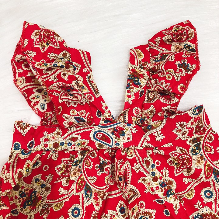 Đầm thổ cẩm 2 nơ đỏ rực rỡ cho bé 8-23kg chất cotton thô mềm nhẹ mát cho bé nổi bật Baby-S – SD078