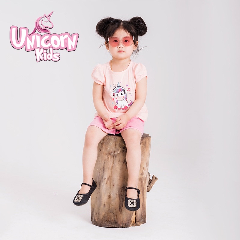 Áo phông cộc tay bé gái Unicorn Kids hình kỳ lân nghe nhạc chất liệu 100% cotton, từ 1- 5 tuổi cân nặng từ 8.5 - 22kg