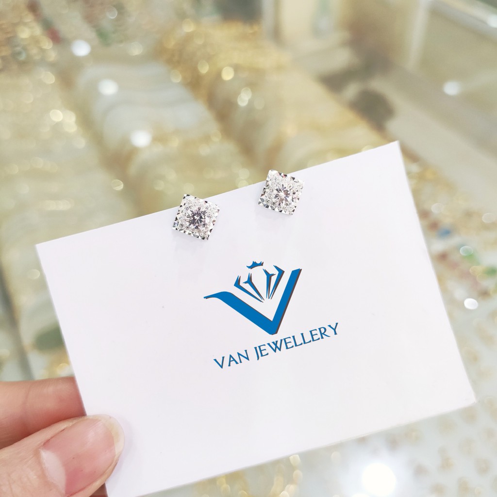 Bông tai bạc Bông mặt vuông đính đá chủ bạc cao cấp siêu sang