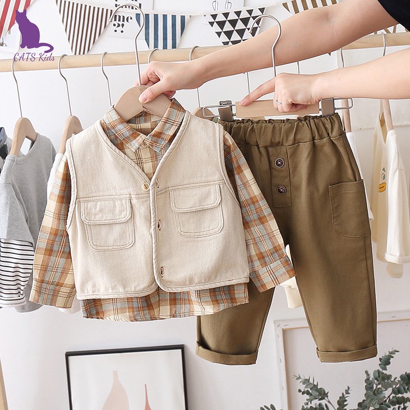 Set Áo Gile Bé Trai 3 chi tiết - Cats Kids