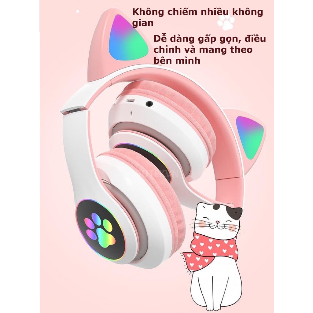 Tai nghe bluetooth chụp tai Gutek B39 tai mèo đèn led 7 màu có mic đàm thoại âm thanh chất lượng