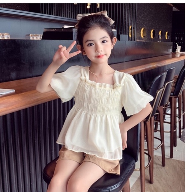 (9-30kg) Set Bộ Tơ 2 Lớp, Nhún Chun Bèo Tay Bồng Điệu Đà Cho Bé Gái, Set Đi Học Bé Gái Size Đại
