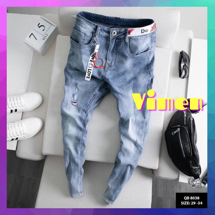 Quần Jean Nam Đen Rách Gối Chất Bò Co Dãn Siêu Bền Đẹp Hàng Chuẩn Shop | BigBuy360 - bigbuy360.vn