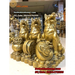 Tượng chó đứng bệ tiền cao 20cm, nặng 2kg bằng đồng phong thủy - tượng 12 con giáp