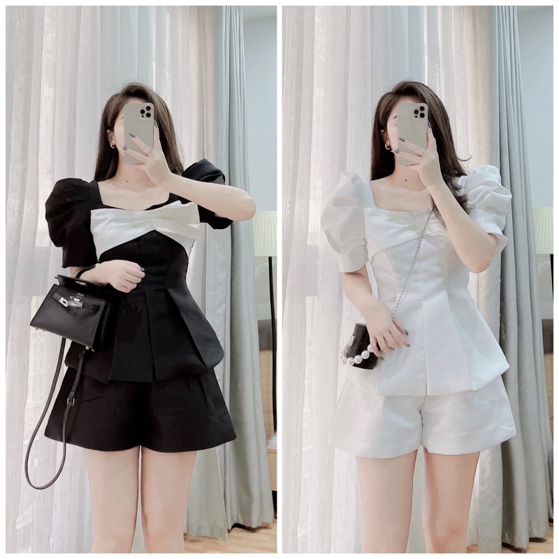 Set tafta nơ ngực (đen/trắng)