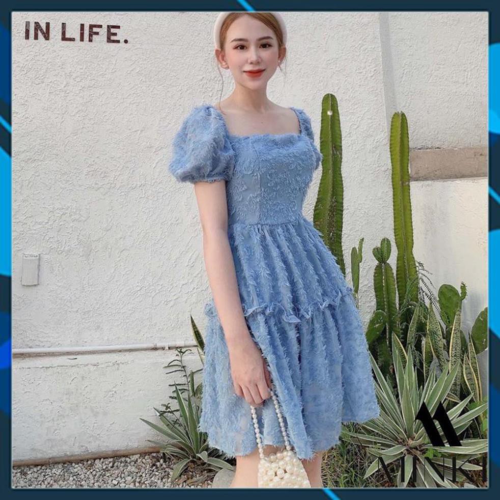 [ HOT DEAL ]  Váy Cổ Vuông Hở Lưng -  100% Lụa Lông Vũ Cao Cấp - 2 màu Xanh - Trắng - Đầm Xòe Tôn Dáng Dáng Yêu [][] | BigBuy360 - bigbuy360.vn