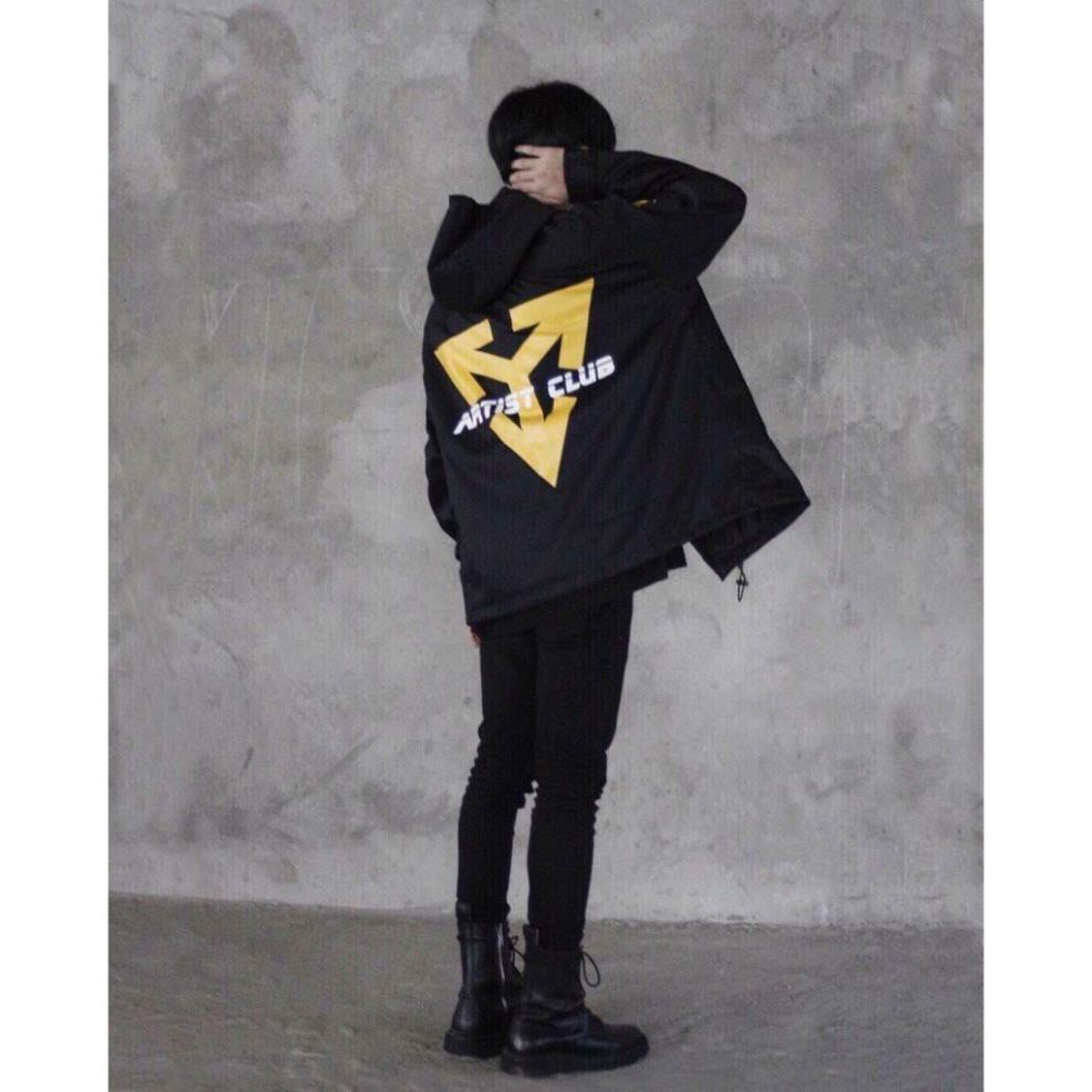 Áo khoác dù  in hình ARTIST CLUB dành cho cặp đôi cho nam nữ có mũ, jacket form rộng màu đen unisex ulzzang