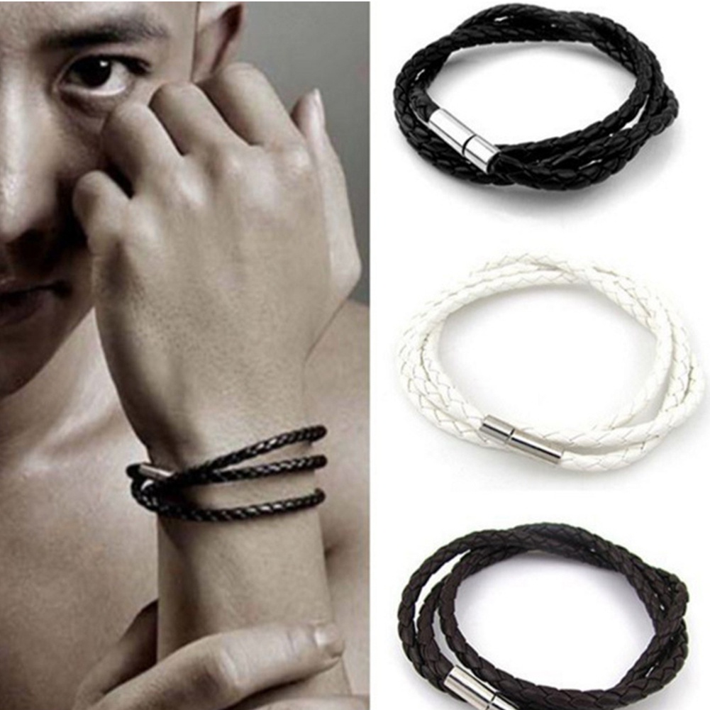 Vòng tay bện da có khóa nam châm thời trang sành điệu cho unisex