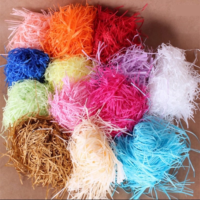 (100g)Giấy rơm lót hộp quà. Raffia Giấy rơm lụa vụn chuyên dụng trang trí hộp quà tặng.