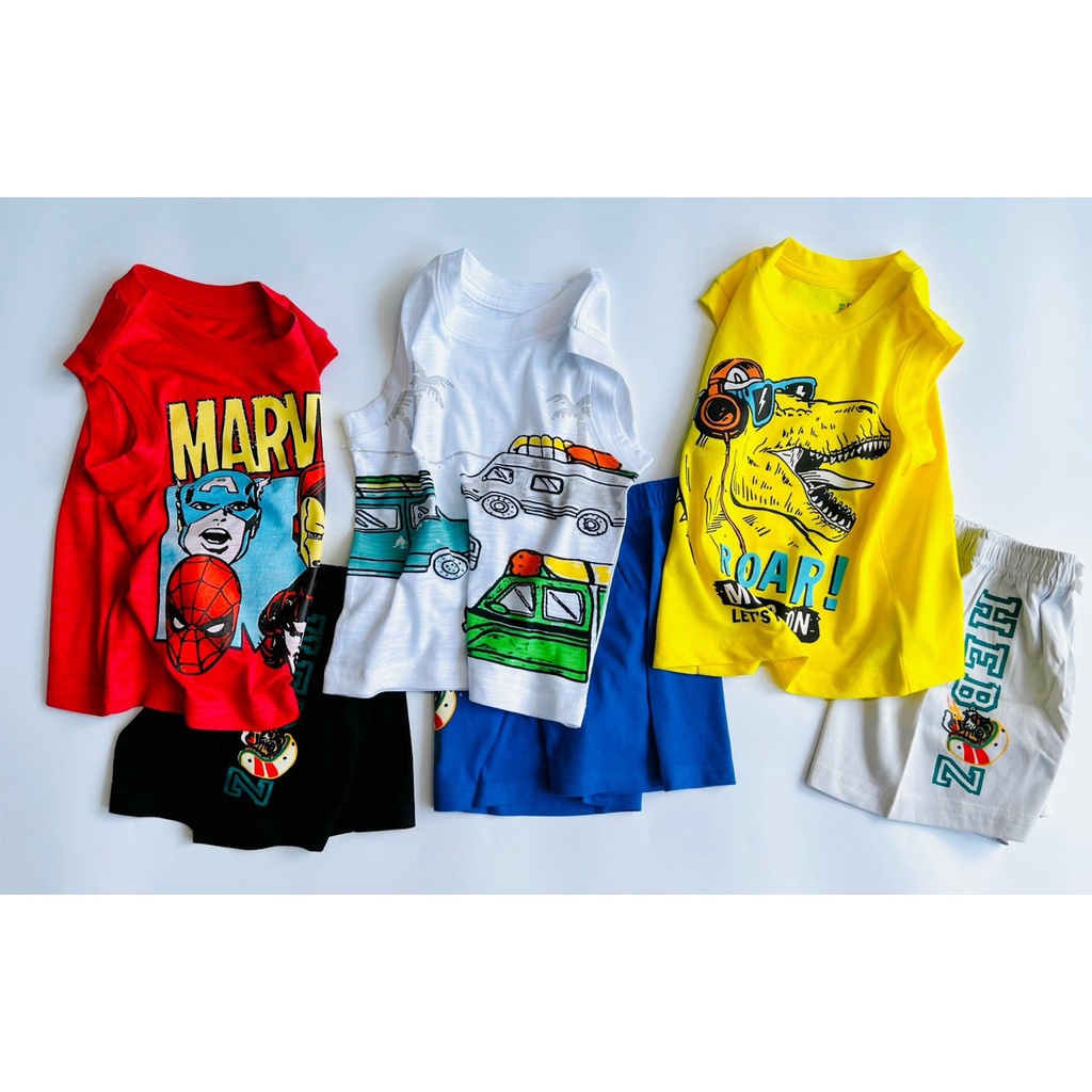 Bộ quần áo bé trai ba lỗ áo phông sát nách cho bé mặc mùa hè chất liệu cotton size 3,4,5,6,7,8 tuổi - STHA