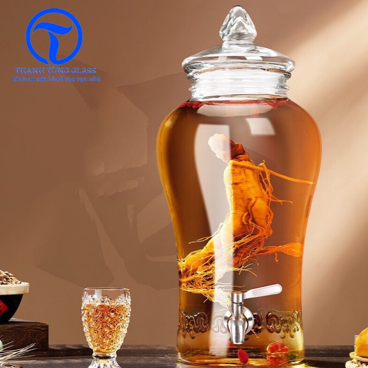 Bình thủy tinh 6 lít sâm chân mây có van & không van