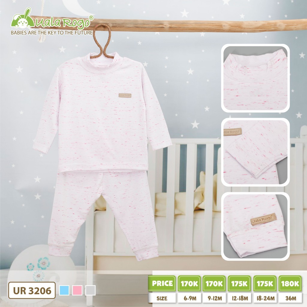 [UALA&amp;ROGO]. Bộ pyjama giữ nhiệt cổ 3cm mã 3206