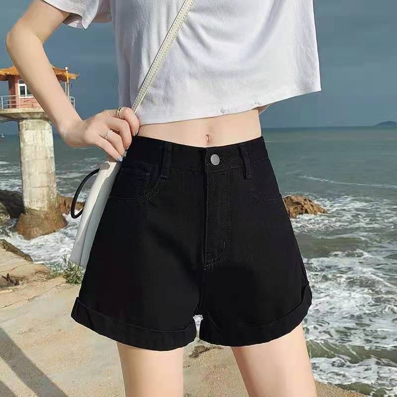 AMOI Quần Short Denim Lưng Cao Ống Rộng Thời Trang 2022 Dành Cho Nữ
