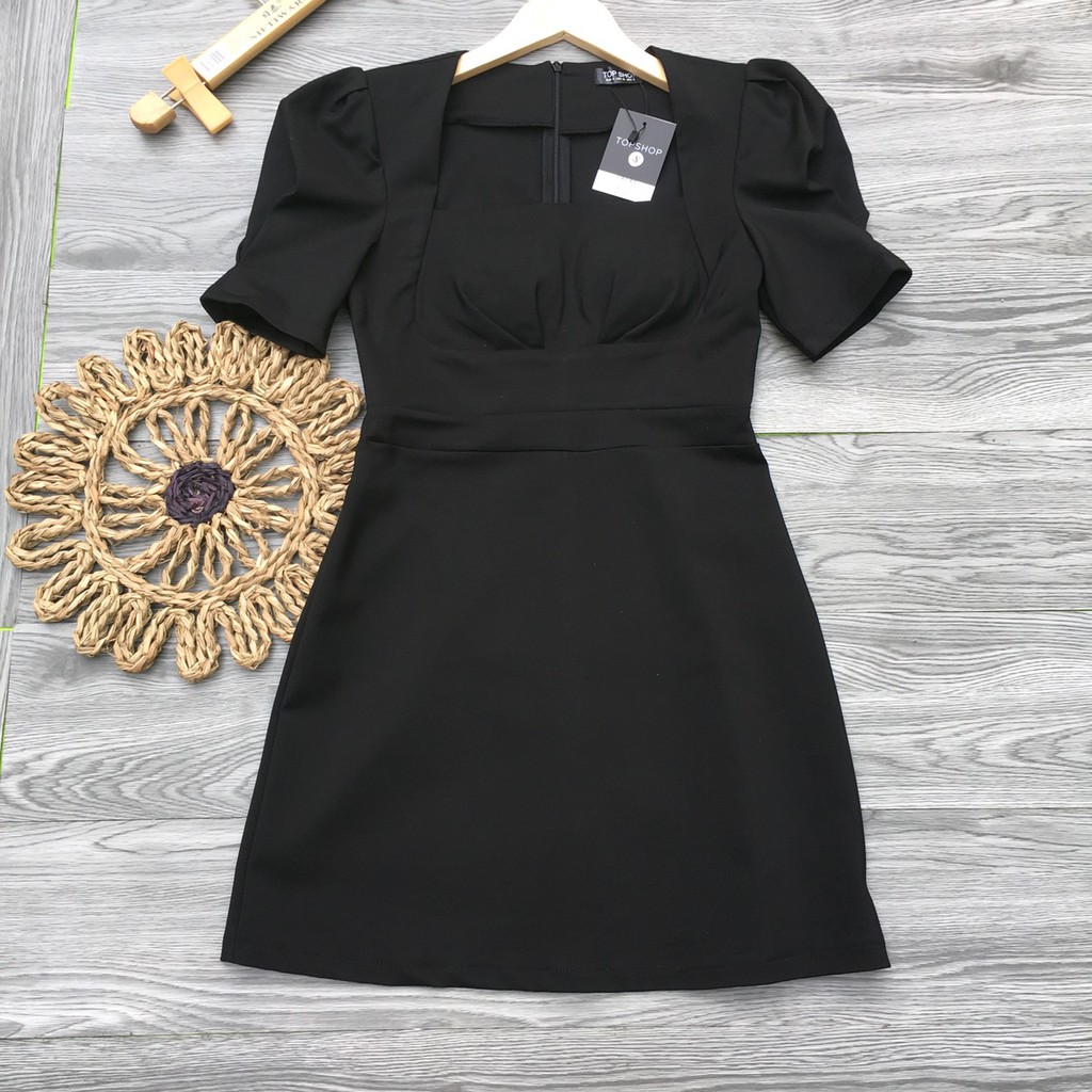 Váy kaki thiết kế cổ vuông tay bồng đầm kaki dự tiệc sang chảnh HN Clothing V21