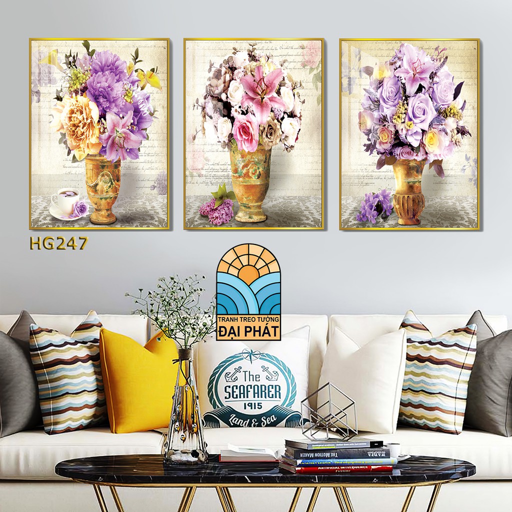 Bộ 3 tấm tranh tráng gương cao cấp có kèm khung