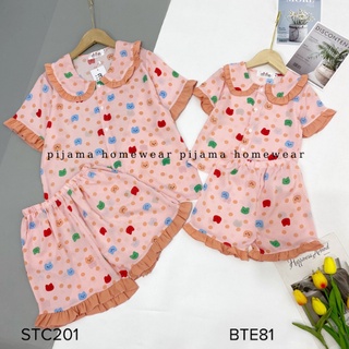 Bộ Pijama cộc đùi cổ bèo chất lụa mango mềm mịn