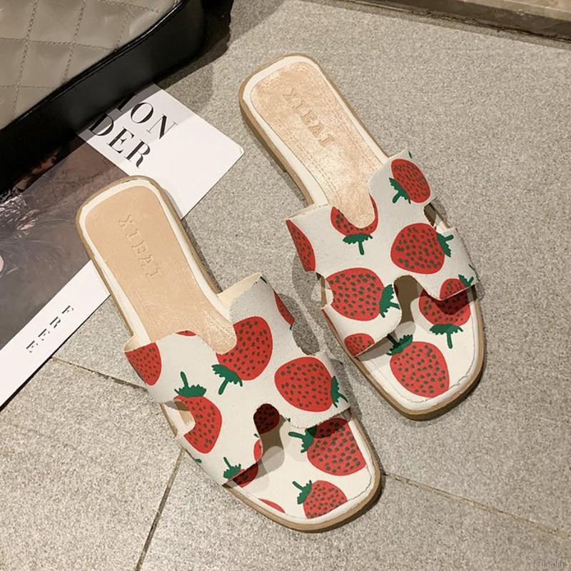 【Felicelife】Women Pineapple Printed Outdoor H-shape Flat Personality Flat Cute Anti-slip Sandal