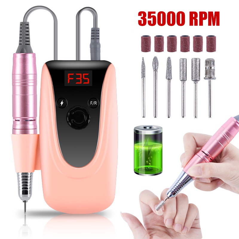 Máy Mài Móng Tay 101 35000RPM Mini Di Động Kèm Đầu Thay Thế Tiện Dụng