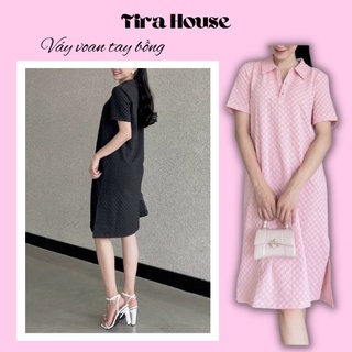 Đầm sơ mi cổ đức xẻ dáng suông dài, váy bầu công sở họa tiết caro chất xốp nổi 3 màu xinh xắn VPL79 - Tirahouse