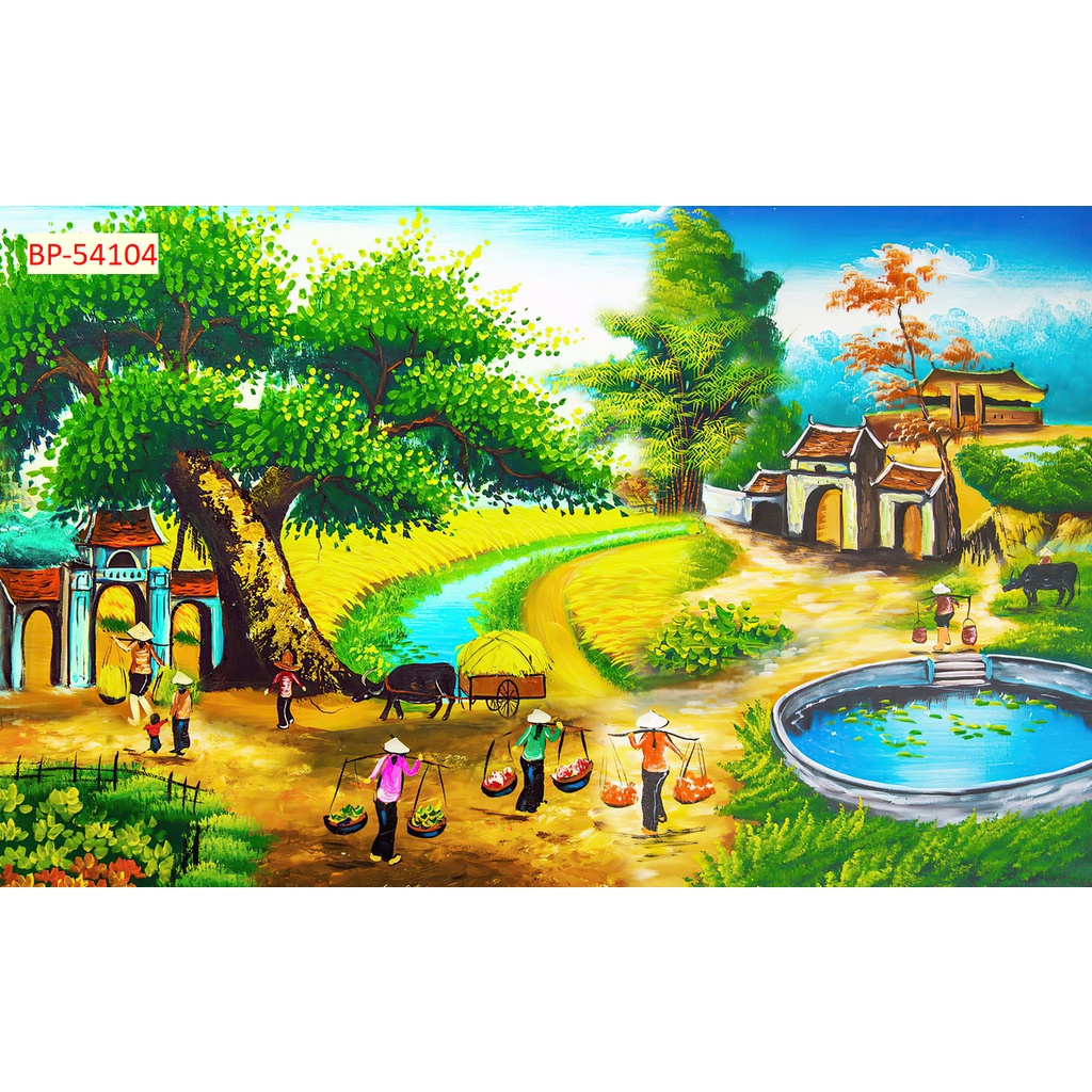 Tranh Dán Tường 3D Đồng Quê Non Xanh Nước Biếc Hot hit, hình ảnh chân thực, gọi nhớ tuổi thơ