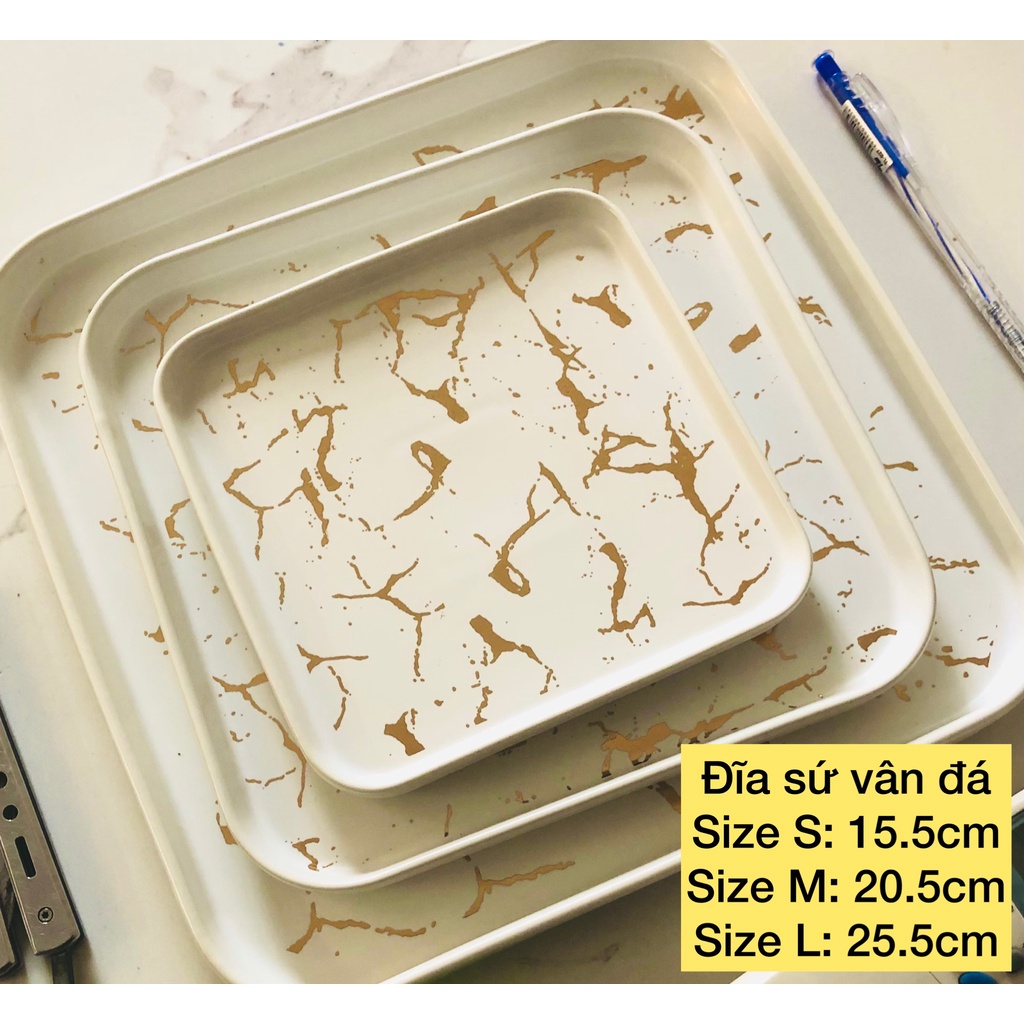 Đĩa sứ vân đá phong cách Bắc Âu, vân đá Marble đía vân đá vàng, đía beafsteak đĩa khay bánh đĩa bánh kẹo