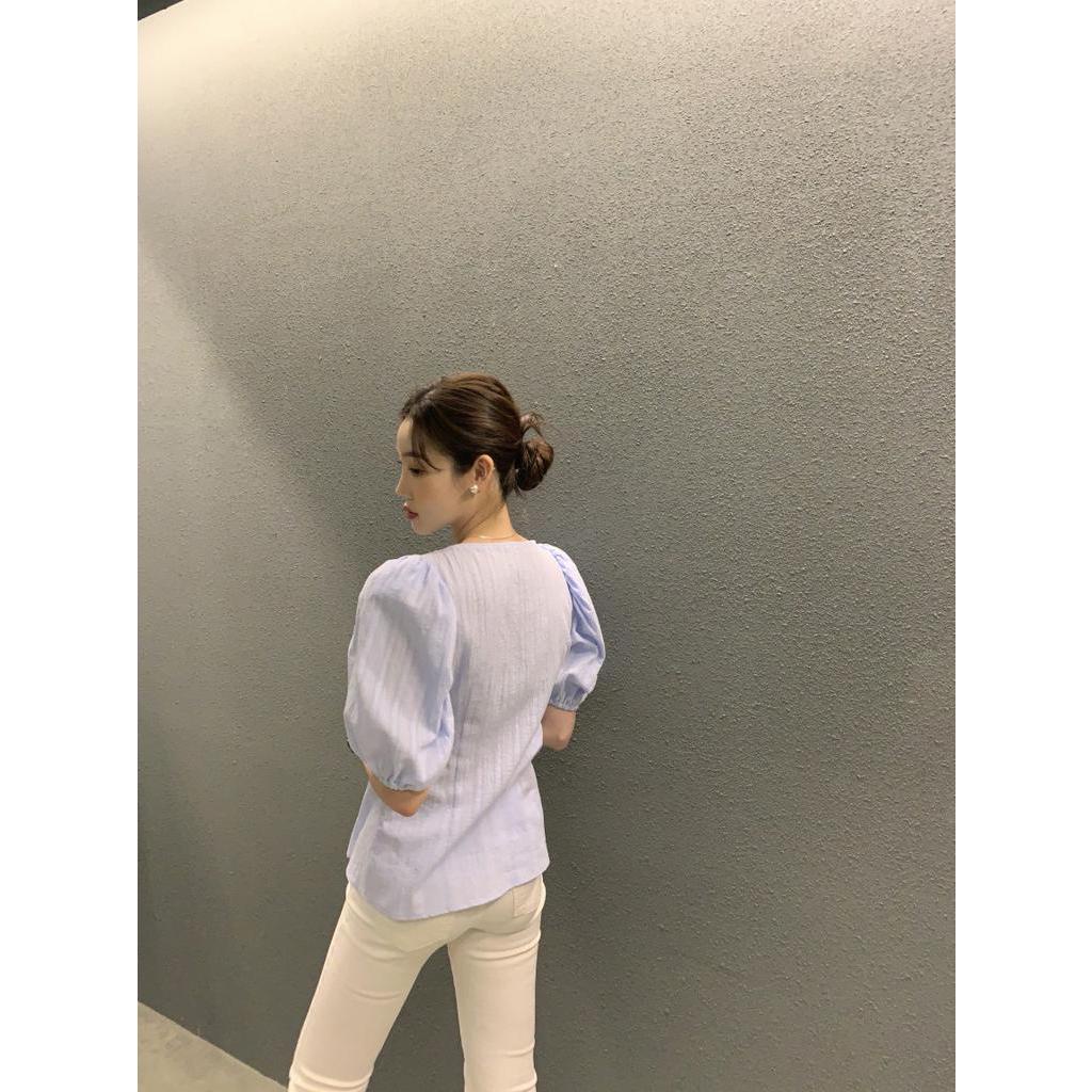 Áo Sơ Mi Ngắn Tay Cổ Vuông Một Hàng Nút Phong Cách Mới Mùa Hè 62775