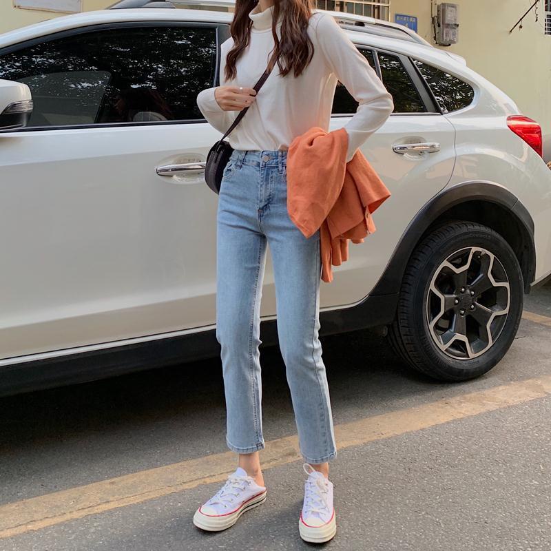 Quần jeans Dài Lưng Cao Ống Rộng Thời Trang Hàn Quốc Cho Nữ