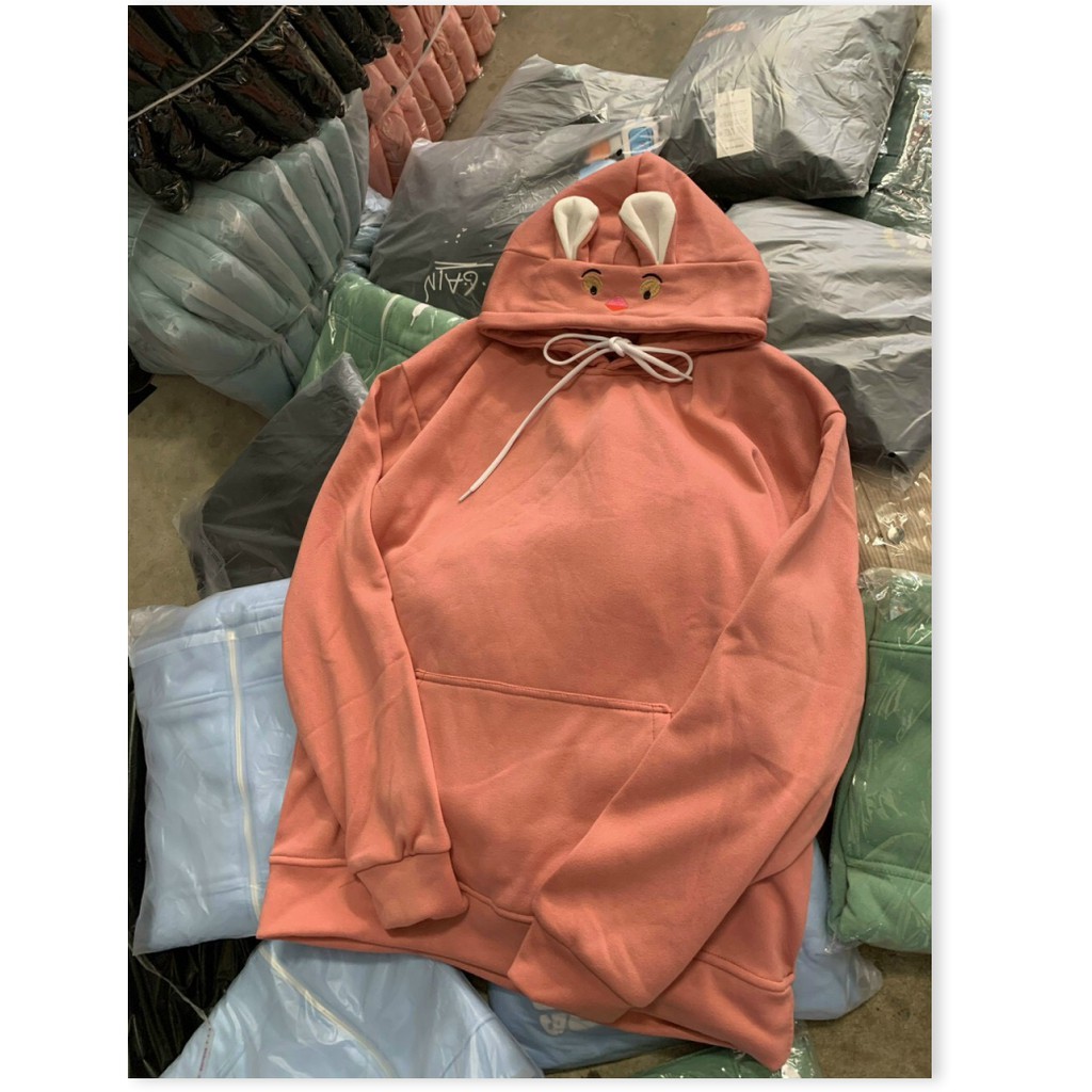 Áo khoác hoodie nam nữ kiểu tai thỏ, (FreeSize dưới 70Kg), form rộng phong cách Hàn Quốc, áo hoodie form rộng unisex vải