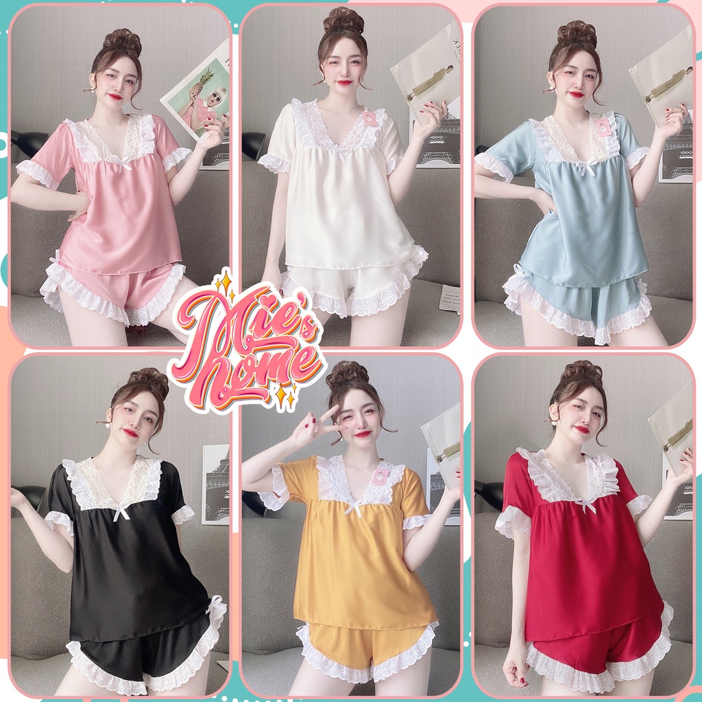 Đồ bộ đùi mặc nhà ngủ nữ, lụa tơ cao cấp mát mịn-Mie