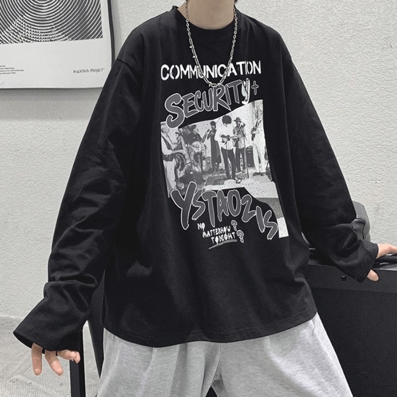 Áo thun tay dài cổ tròn in chữ size M-8XL thời trang mùa thu cho nam