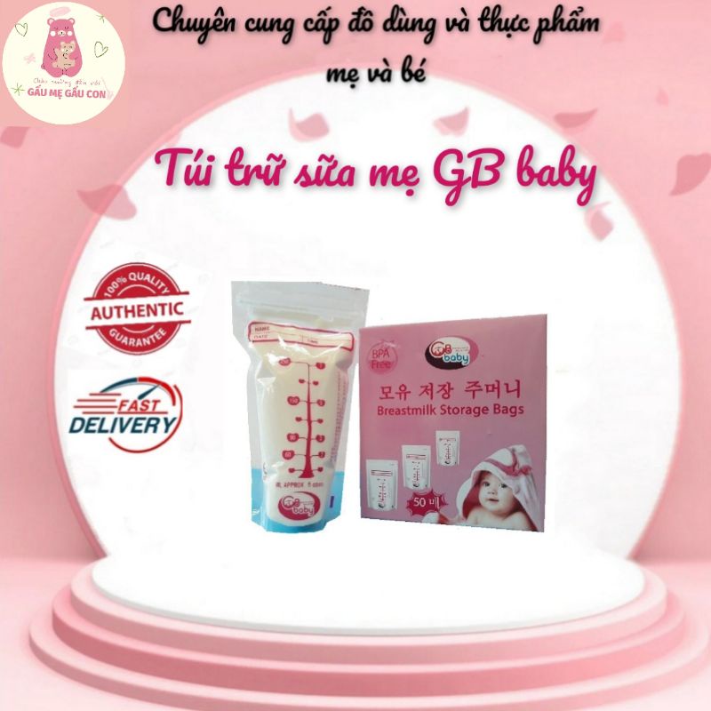 Túi trữ sữa mẹ gb baby Hàn Quốc, hộp 50 túi, giúp trữ đông sữa, an toàn cho bé, tiện lợi cho mẹ.