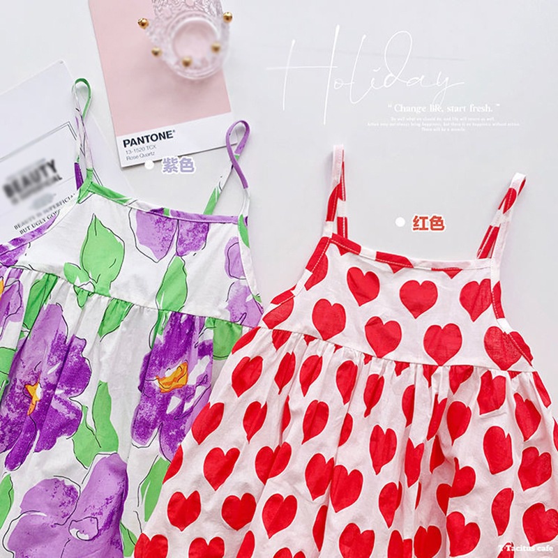 Đầm Hai Dây Họa Tiết Chấm Bi Cho Bé Gái 3-8 Tuổi