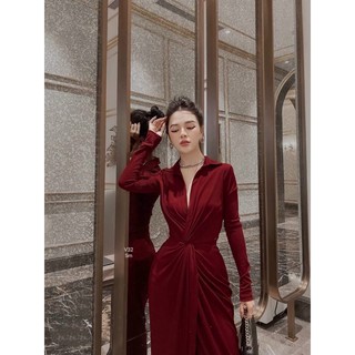 (HÌNH THẬT) ĐẦM SƠ MI XOẮN EO TAY DÀI FORM DÀI