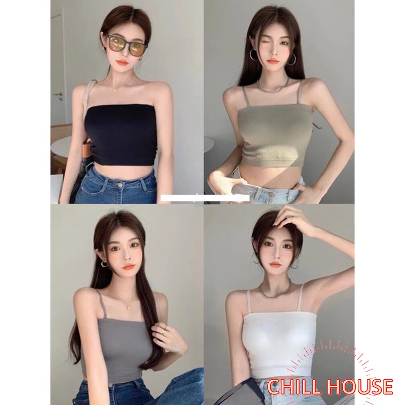 Áo bra 2 trong 1, tháo đc dây, có đệm, dáng croptop, chất cotton gân co giãn 4 chiều N99 CHILL HOUSE