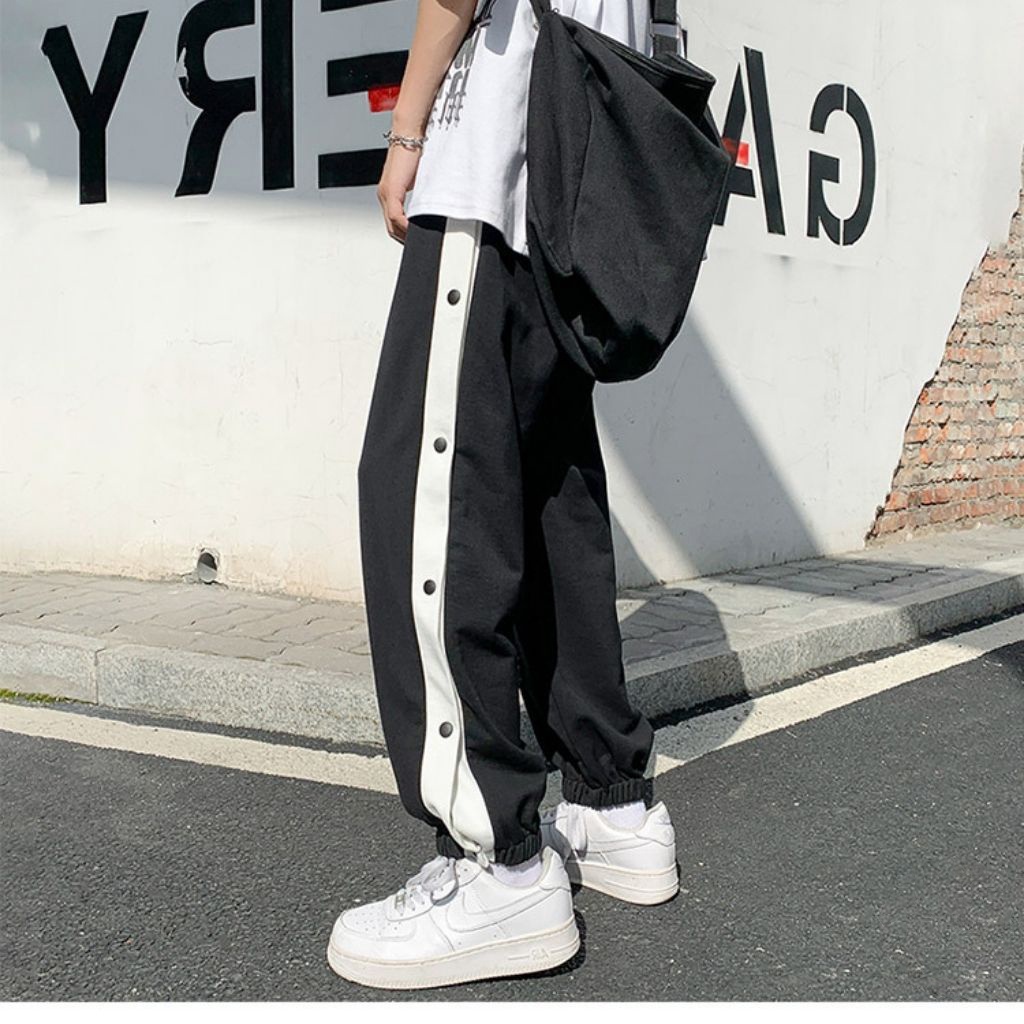 Quần ống rộng UNISEX UNIKA quần cúc POLY phối cúc,khuy nút có chun bo gấu một sọc quần ống rộng cao cấp thời trang