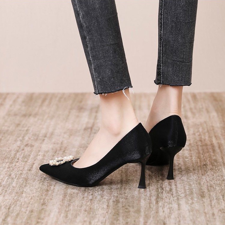 Giày cao gót mũi nhọn cỡ 7cm đính đá giả thời trang cho nữ