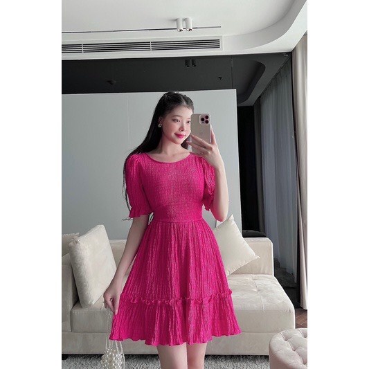 Váy hở lưng 2 lớp chun lưng chân bèo vải xốp