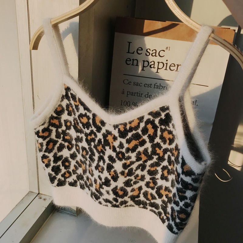 Áo len không tay bằng vải nhung họa tiết da báo thời trang sành điệu cho nữ