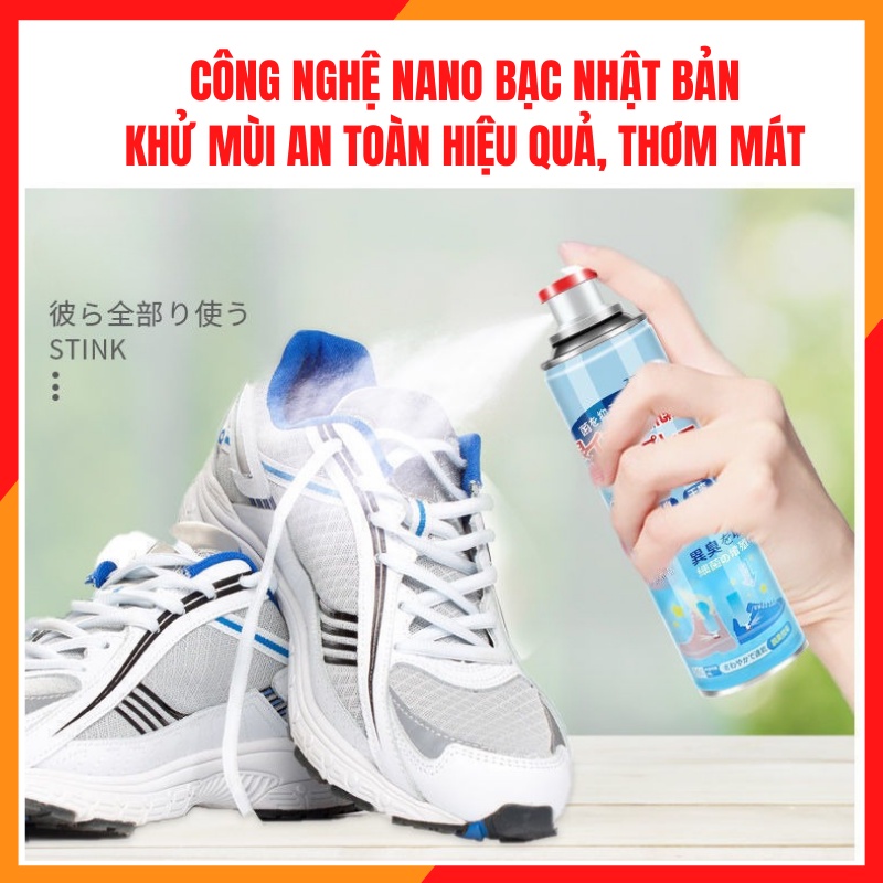 Xịt Khử Mùi Hôi Giày Dép Hôi Chân Tất Vớ Làm Thơm Tủ Giày Công Nghệ Nano Bạc Tiên Tiến Hiệu Quả QUINA 360ml