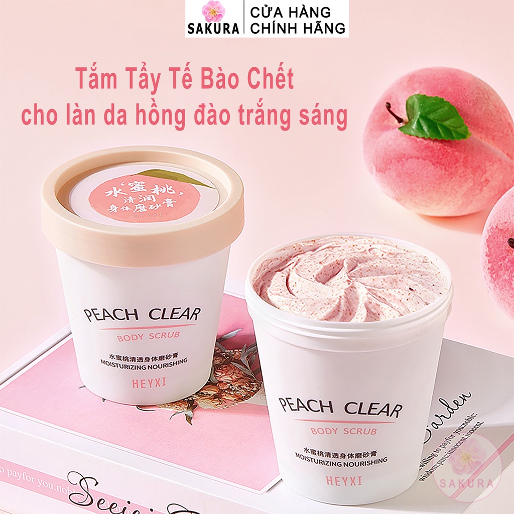 Tẩy da chết Body HEYXI hương đào tẩy tế bào chết Peach Clear toàn thân cho da dầu mụn nhạy cảm SAKURA H3