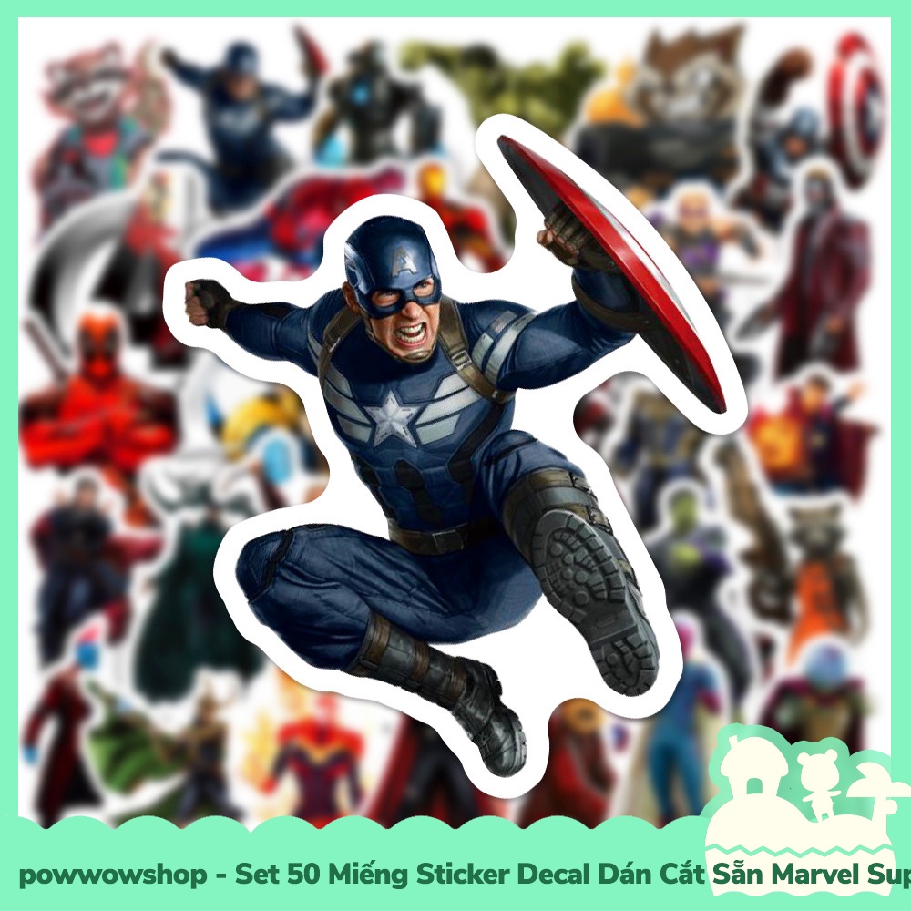 [Sẵn VN - Hỏa Tốc] Set 50 Miếng Sticker Decal Cắt Sẵn DIY Dán Trang Trí Vật Dụng Mẫu Marvel Superheroes Avenger Power