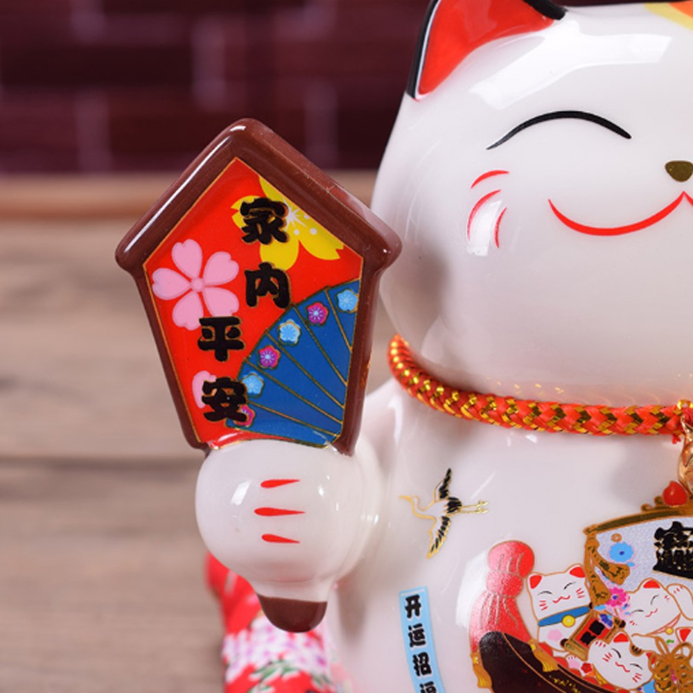 Mèo Thần Tài bằng sứ tay vẫy 16cm - thẻ bài may mắn đa phúc