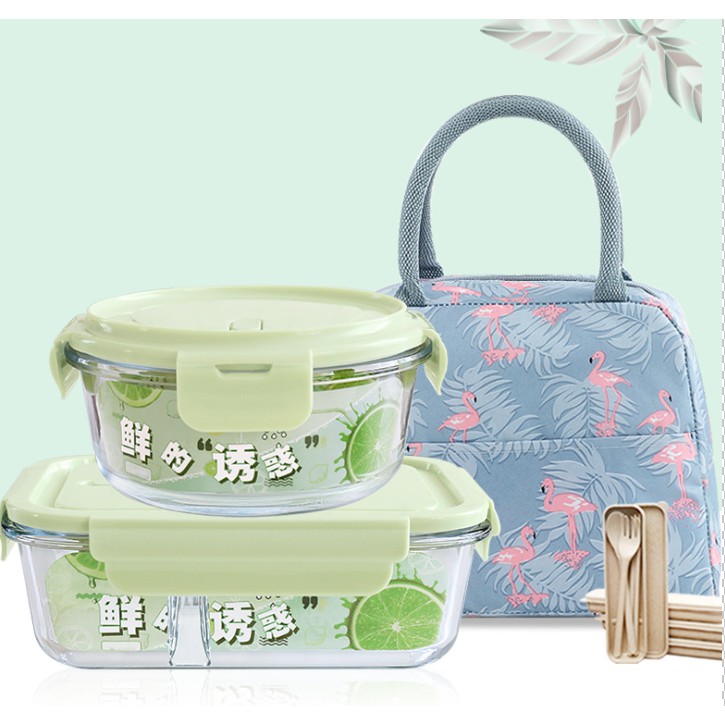 [Tặng túi giữ nhiệt và thìa đũa] Hộp cơm thủy tinh chia ngăn Hộp cơm văn phòng | BigBuy360 - bigbuy360.vn