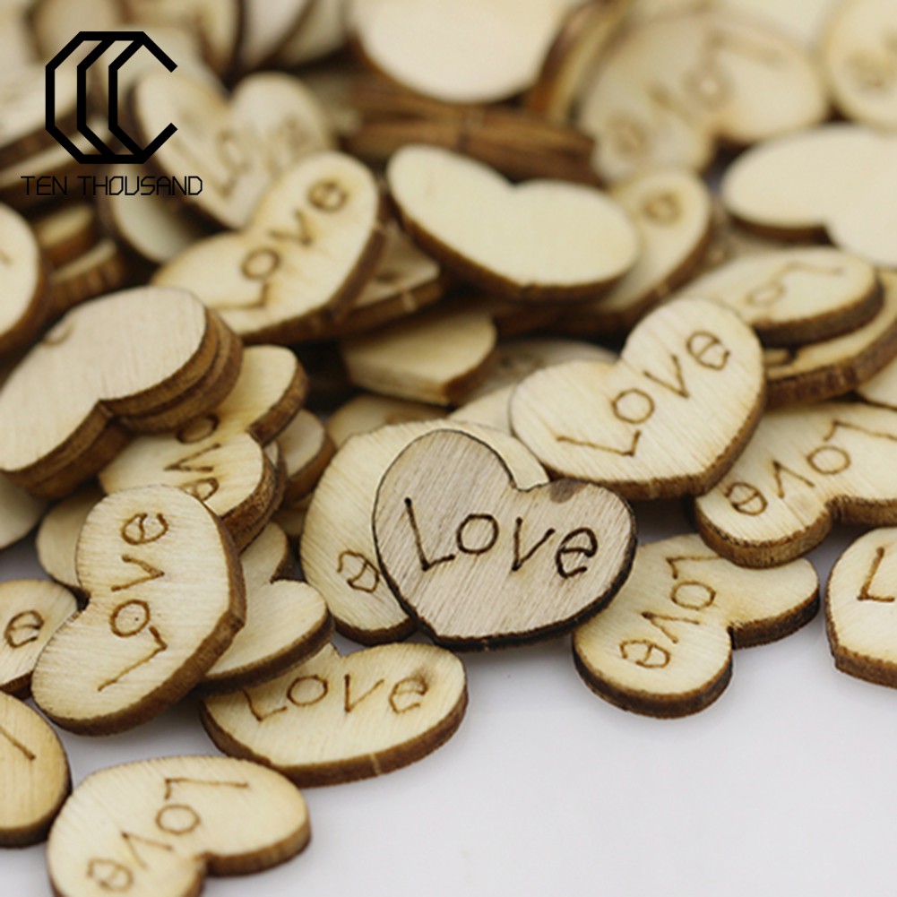 100 nút gỗ hình trái tim dễ thương dùng làm đồ thủ công độc đáo