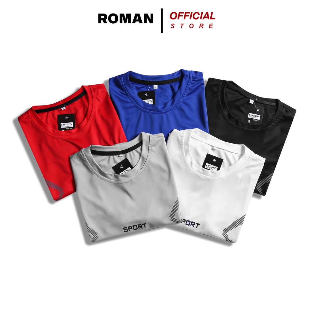 Áo Thể Thao Nam Thun Lạnh Cổ Tròn Cộc Tay Co Giãn Thông Hơi ROMAN AT09