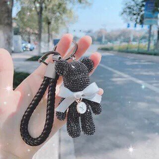 Móc Khóa Gấu Popobe Siêu Dễ Thương Đính Đá  Pha Lê Cao Cấp, Lấp Lánh PK Oto VIP