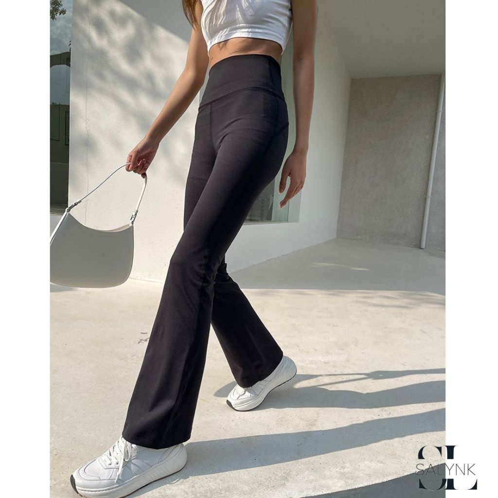 Quần Ống Loe Nữ SALYNK Cạp Cao Dáng Dài, Quần Legging Nữ Ôm Ống Loe Nên From Xinh Tôn Dáng