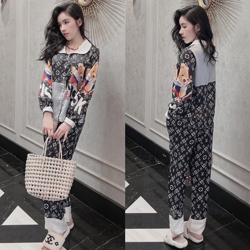 Đồ bộ pijama mặc nhà LỤA cổ sen tay phồng cho bạn nữ dưới 62kg thiết kế cao cấp